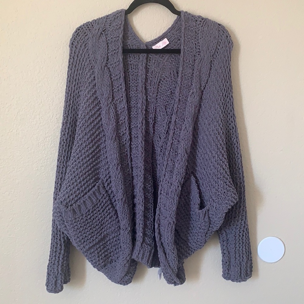 Dark Blue Knit Cardigan: Pink Lily